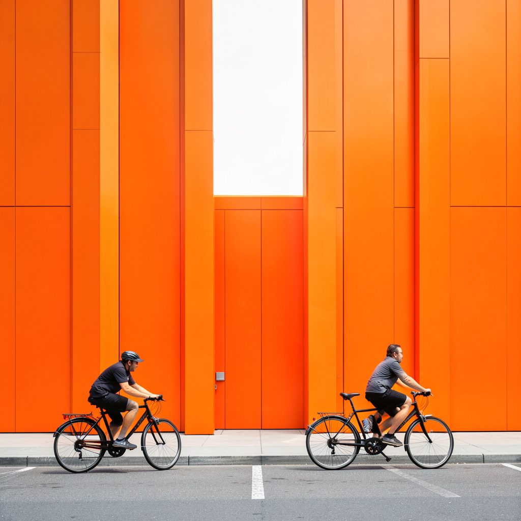 Cyclists riding together along a scenic path, dark green and earthy tones, a calm and focused endurance mood